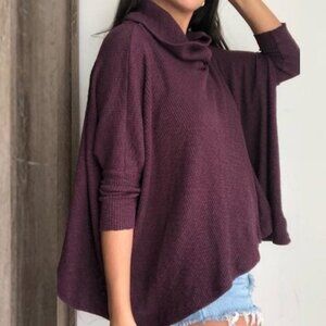 Free People Open Back Purple Turtleneck Cowl Sweater Oversized Size Small Boho S
